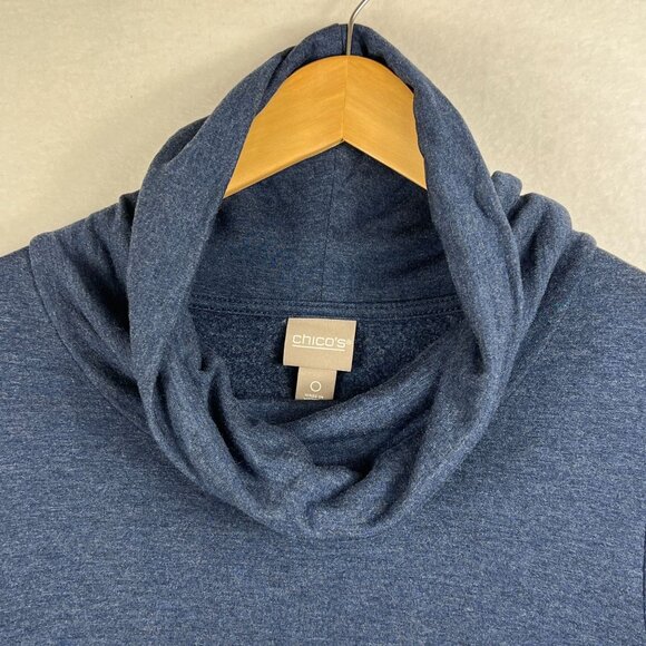 Chicos Womens Blue Heather Long Sleeve Sweater Size 0 Cowl Neck Pullover - Picture 6 of 14
